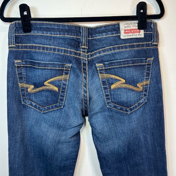 Big Star Casey Jeans Dark Blue Distressed Denim Ultra Low Rise Womens Sz 28 Long - Picture 11 of 16